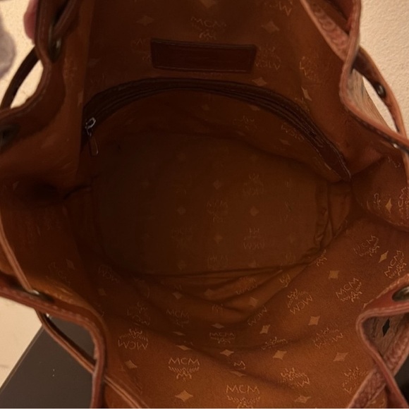 MCM Visetos Cognac Brown Drawstring Leather Bucket Shoulder Bag (Germany) - Picture 2 of 5